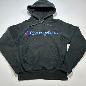 Champion Reverse Weave Black Hoodie Embroidered Vintage Size XS